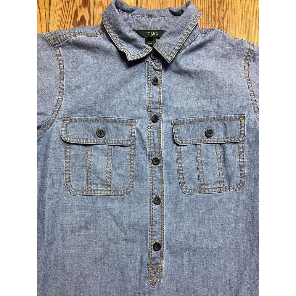 J CREW‎ DENIM SHIRT DRESS XS WOMENS CONVERTIBLE SLEEVE JEAN - Picture 2 of 5